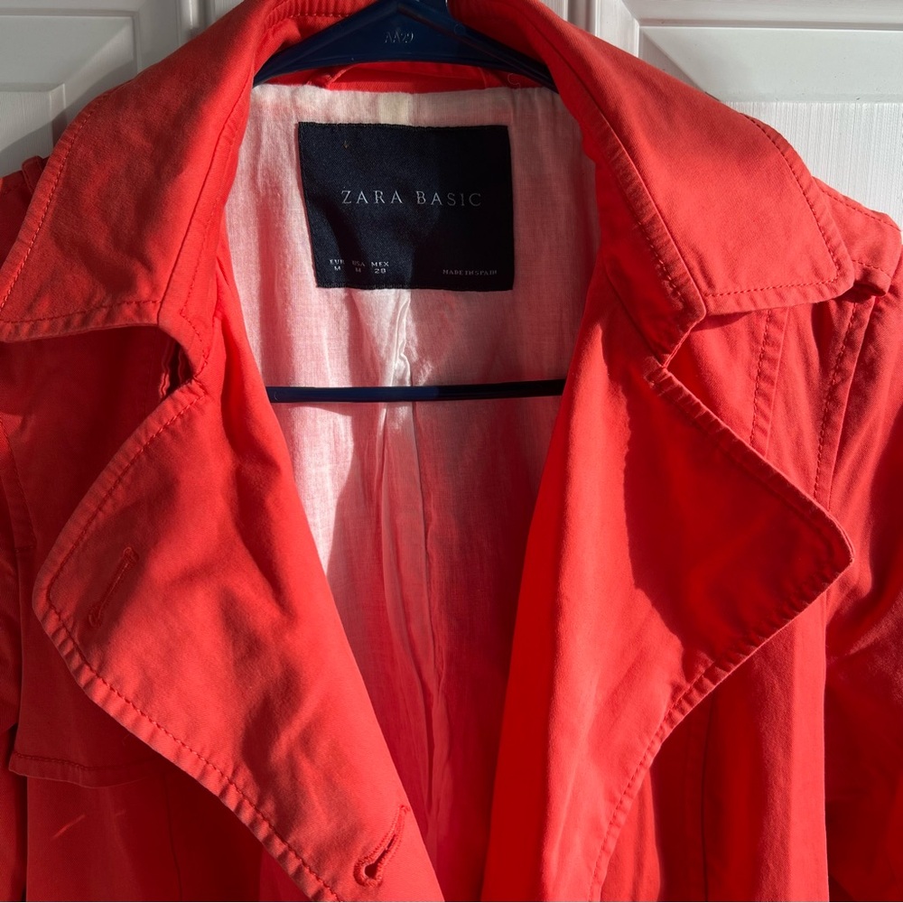 Zara Basic Coral Orange Double-Breasted Trench Co… - image 8